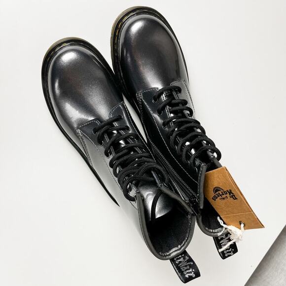 NWT Dr Martens 1460 Y Chrome Metallic Grey Leather Ankle Boots US 6 Docs Zip - Picture 3 of 8